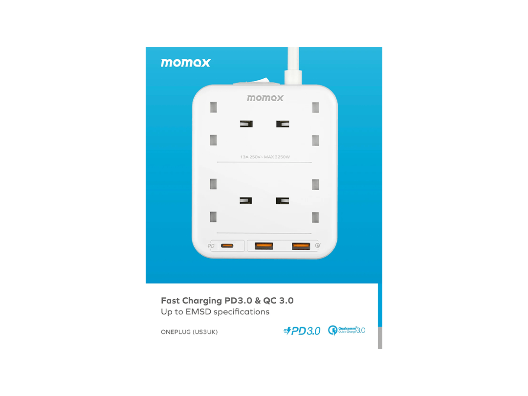Momax OnePlug 4 Outlets Power Strip With USB - White in Qatar Momax OnePlug 4 Outlets Power Strip With USB - White in Qatar
